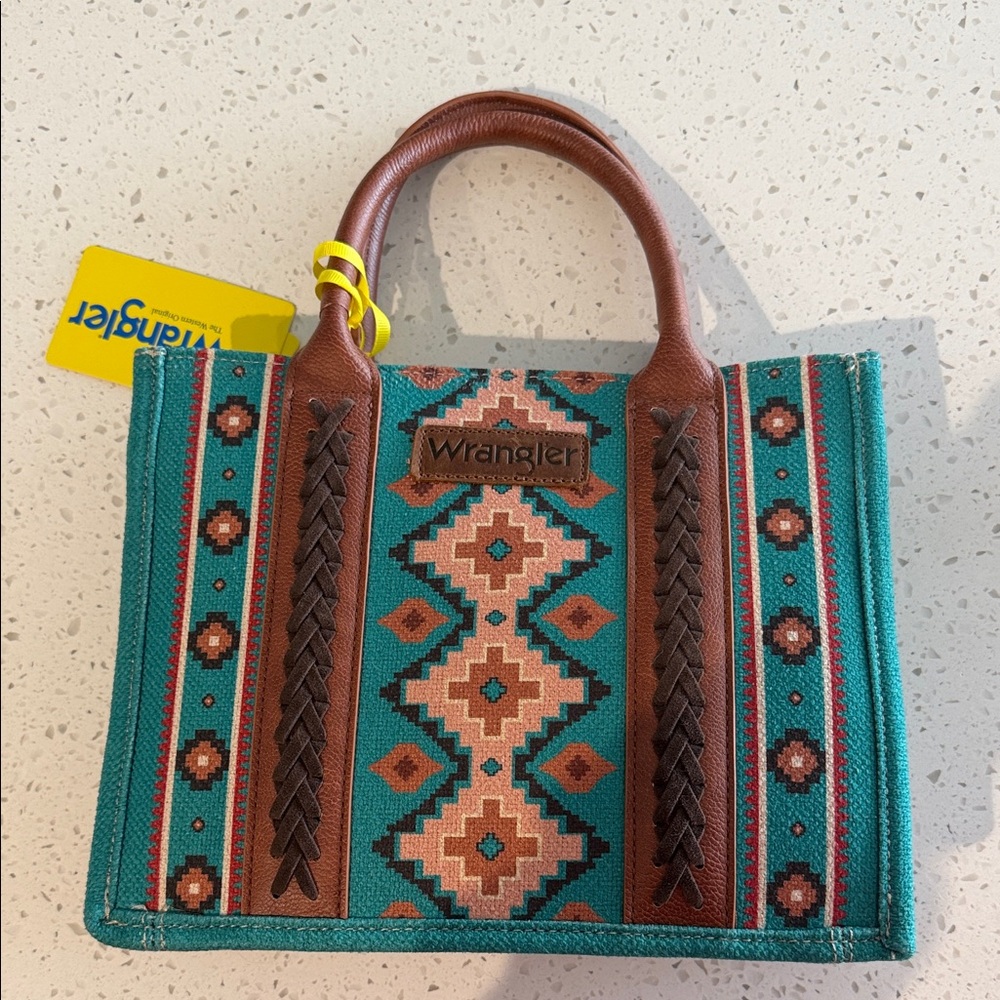 Wrangler Turquoise and Brown Tote Bag